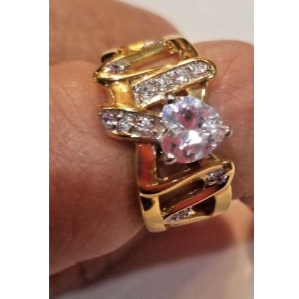 Gold Plated Heart Cocktail Ring Cubic Zirconia  Chunky size 7 9  11 12  *